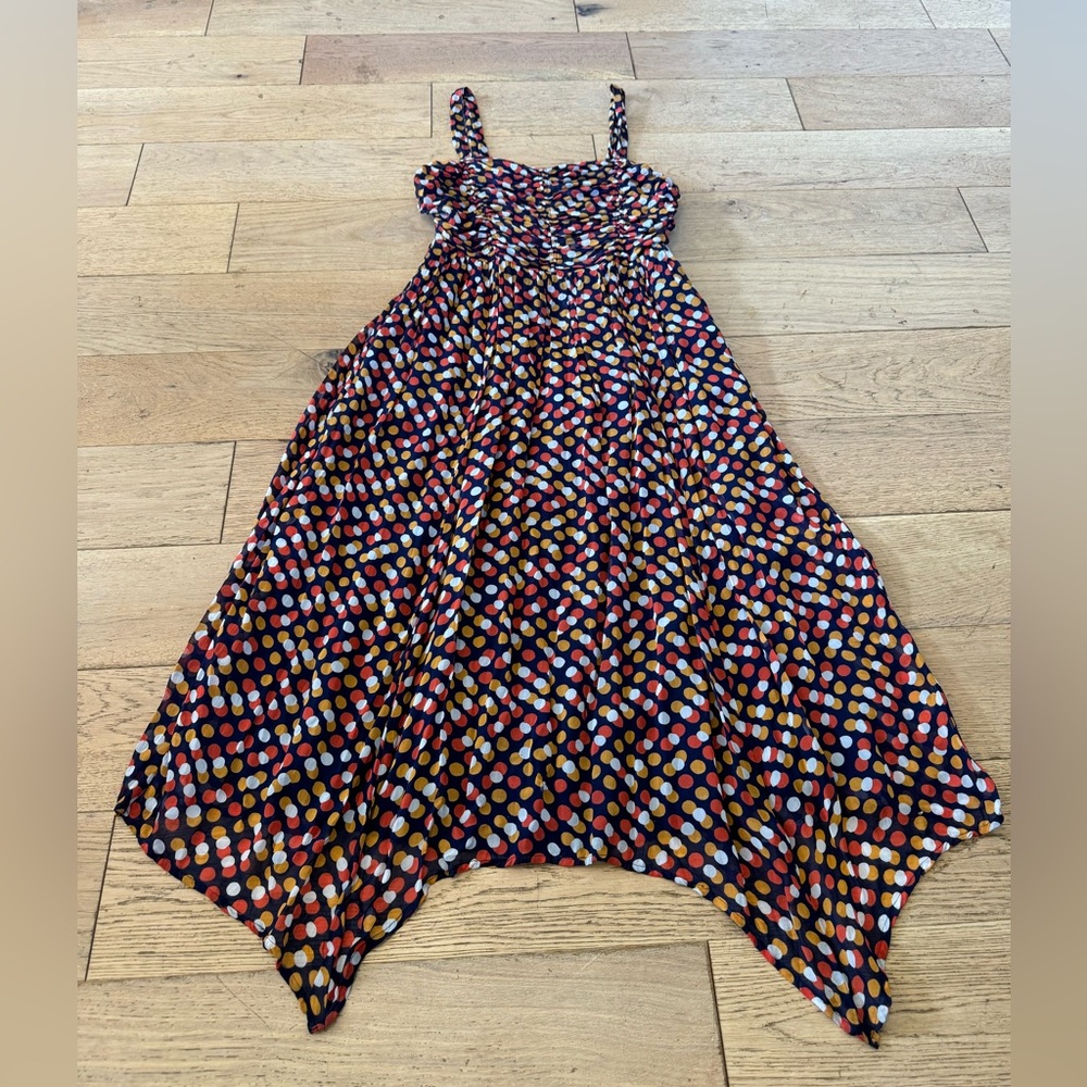 Maeve Anthropologie Polka Dot Handkerchief Hem Midi Dress Navy Size‎ 8 (715)